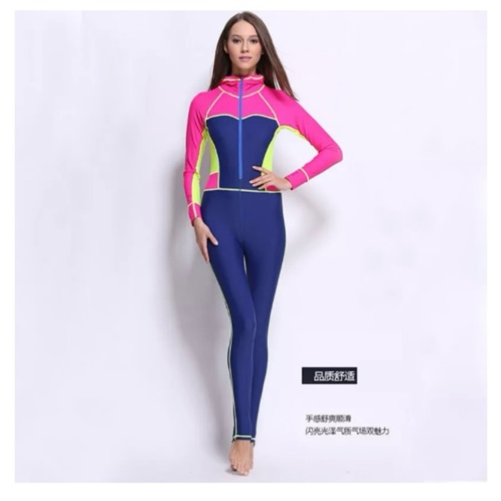 Women One Piece Swimsuit Hood Long Sleeve Rash Guard Surfing Full Body Swimwear